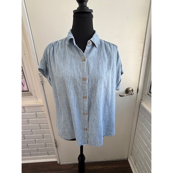 Faherty Breeze Striped Linen Blend Buttondown Shirt Small‎ layered boho classic - Picture 2 of 9